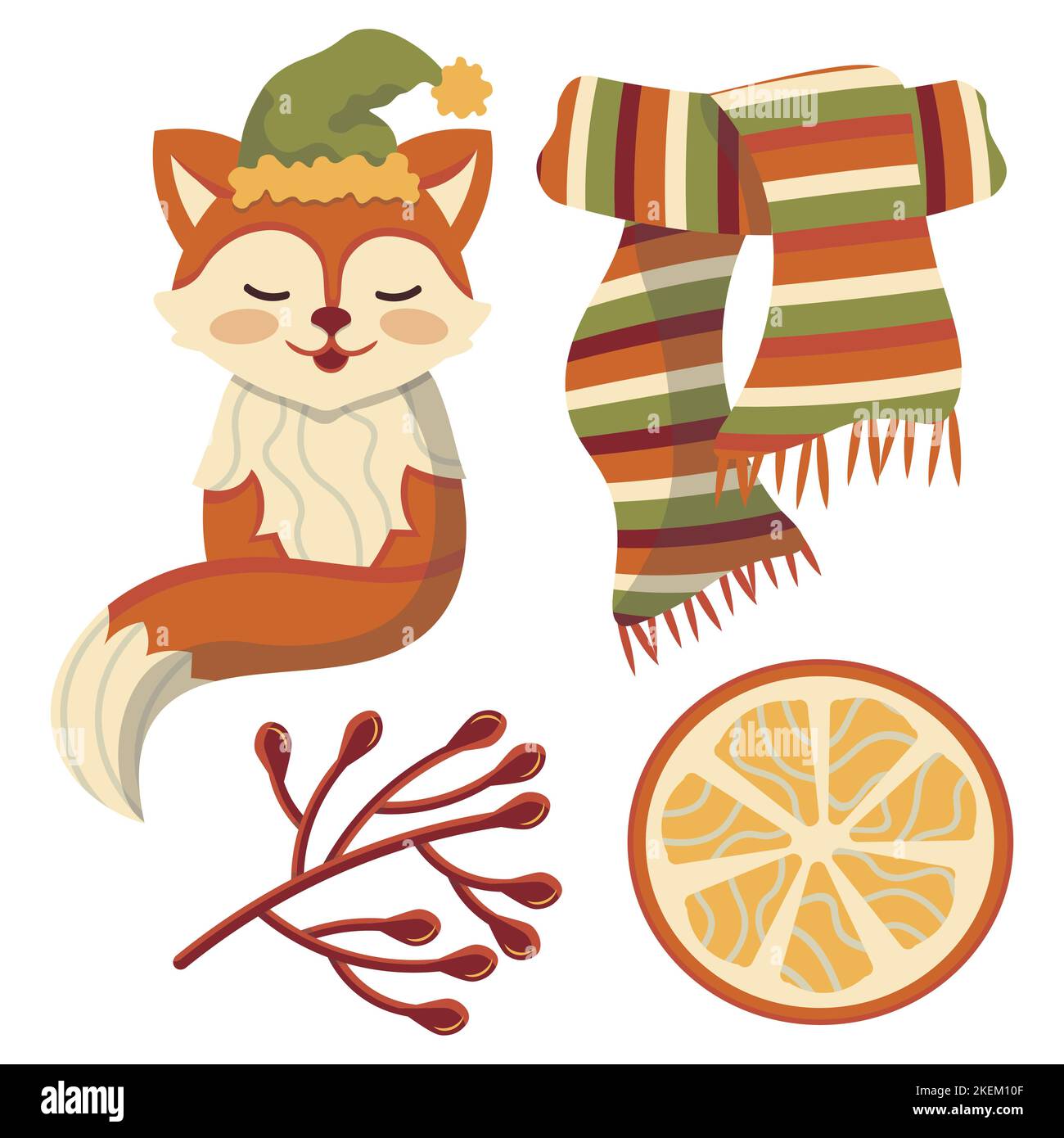 ensemble vectoriel de renard mignon en chapeau boules orange noël nouvel an Illustration de Vecteur