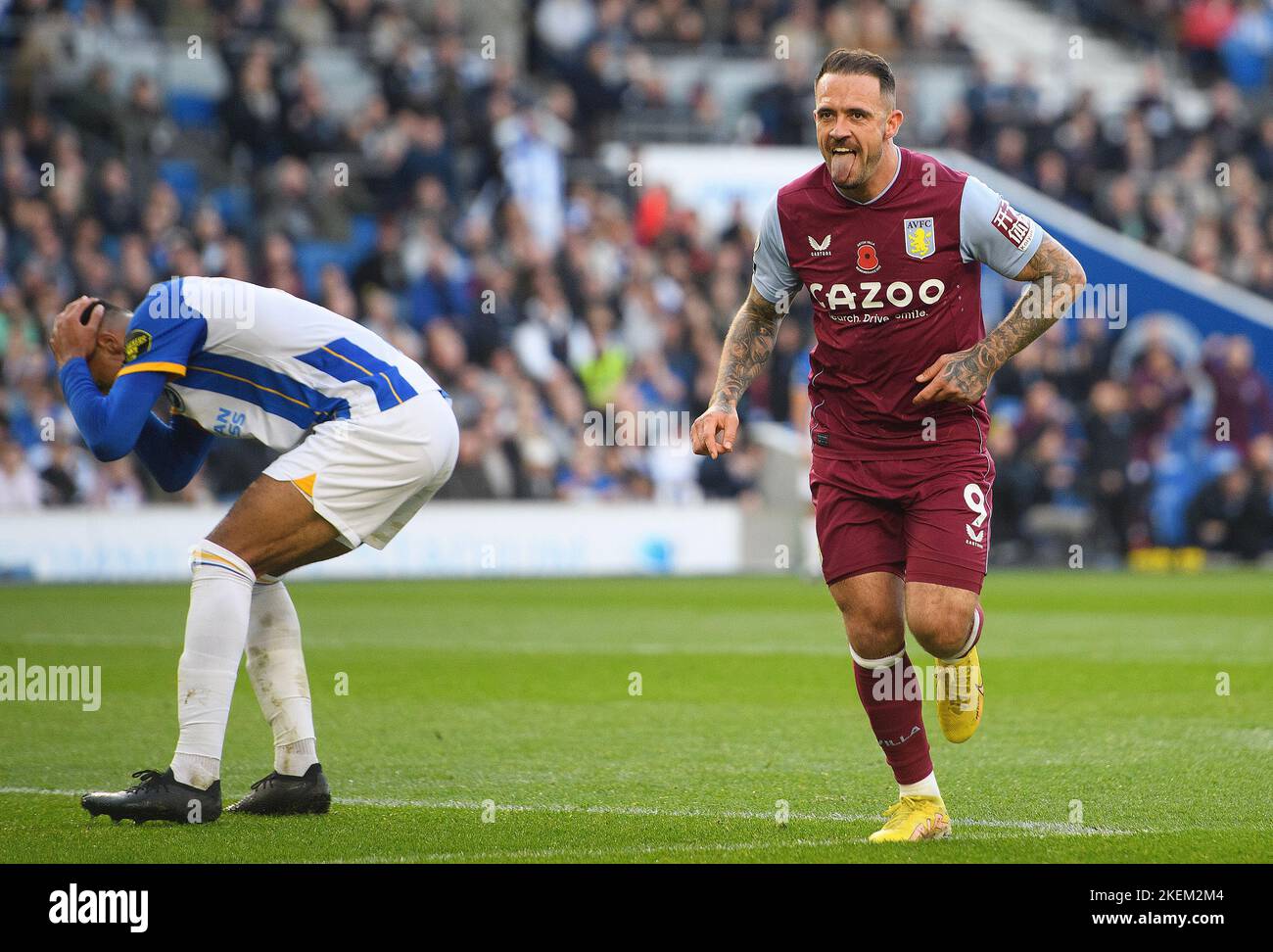 Wolverhampton, Royaume-Uni. 13th novembre 2022. 13 Nov 2022 - Brighton et Hove Albion v Aston Villa - Premier League - American Express Community Stadium « Aston Villa's Danny ings célèbre son deuxième but et gagnant contre Brighton Picture Credit: Mark pain/Alay Live News Banque D'Images Wolverhampton, Royaume-Uni. 13th novembre 2022. 13 Nov 2022 - Brighton et Hove Albion v Aston Villa - Premier League - American Express Community Stadium « Aston Villa's Danny ings célèbre son deuxième but et gagnant contre Brighton Picture Credit: Mark pain/Alay Live News Banque D'Images