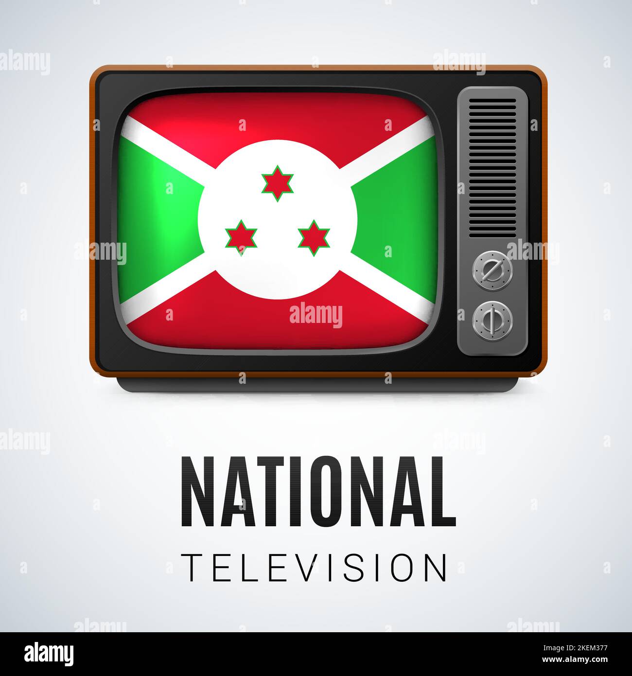 Vintage TV et drapeau du Burundi comme symbole télévision nationale. Bouton avec drapeau burundais Illustration de Vecteur