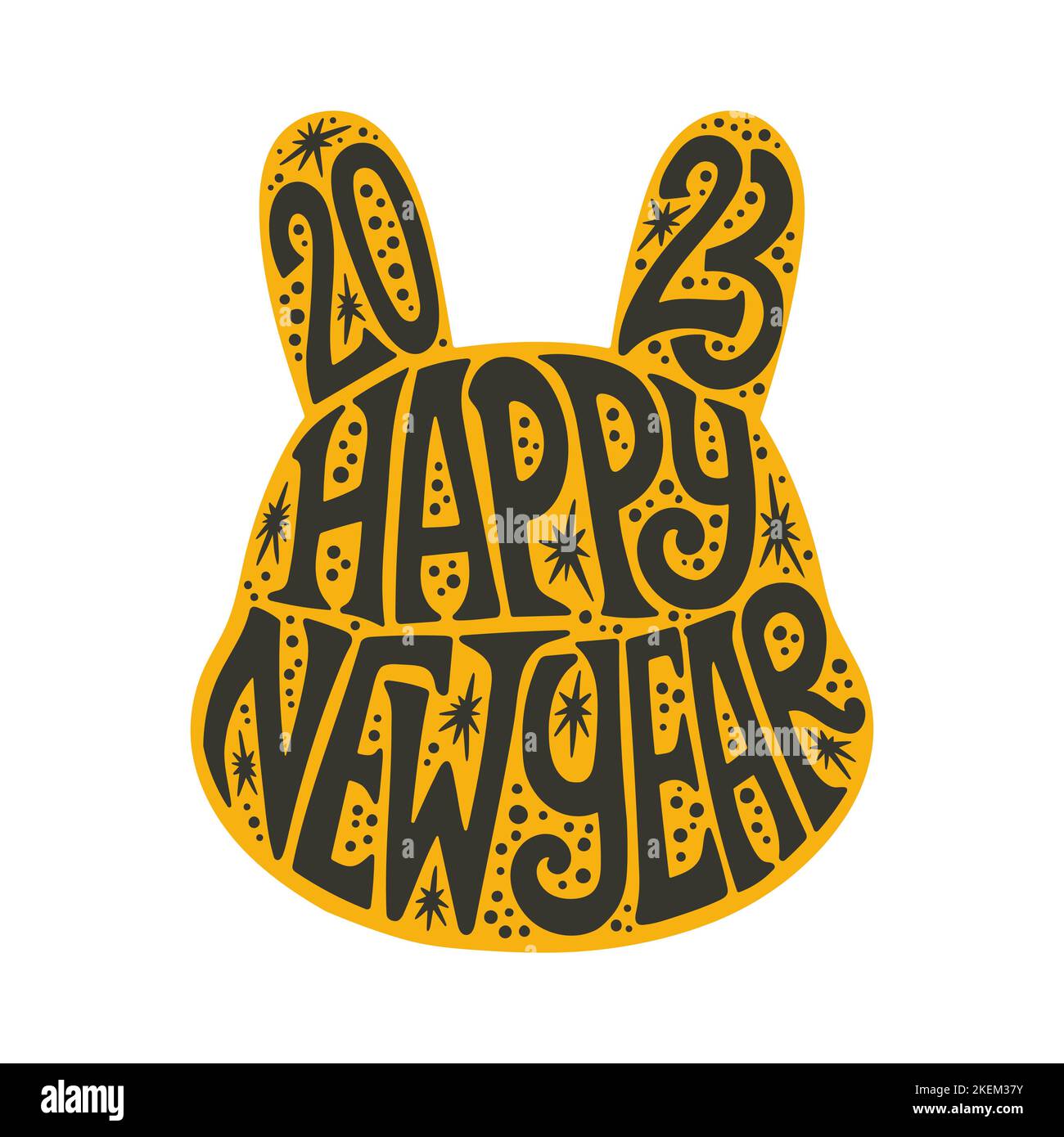 Bonne année 2023 lettrage en silhouette de lapin, lettres noires et or en symbole de lapin du vecteur isolé de l'année Illustration de Vecteur
