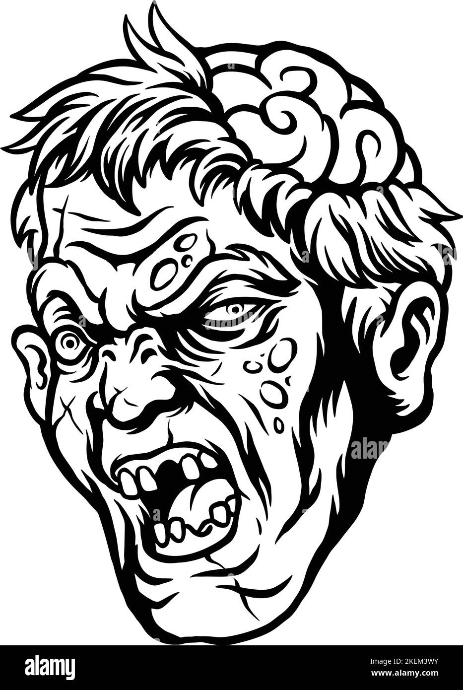 Illustrations vectorielles Clipart monochromes de Scary Zombie Head pour votre logo de travail, t-shirt de marchandise, autocollants et étiquettes, affiche, cartes de vœux Illustration de Vecteur