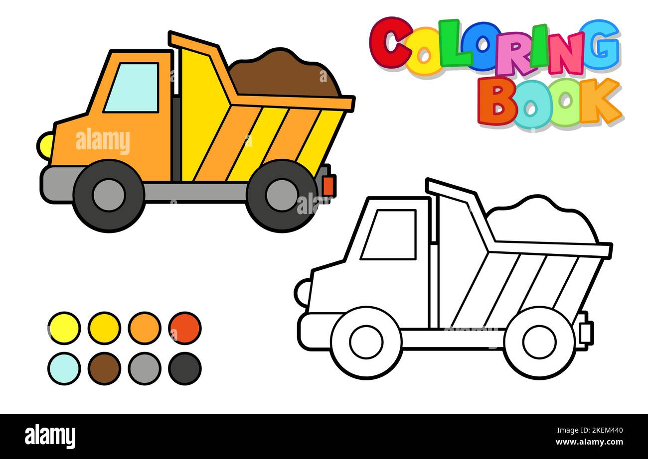Illustration vectorielle d'un tombereau à benne basculante. Livre de coloriage pour enfants Illustration de Vecteur