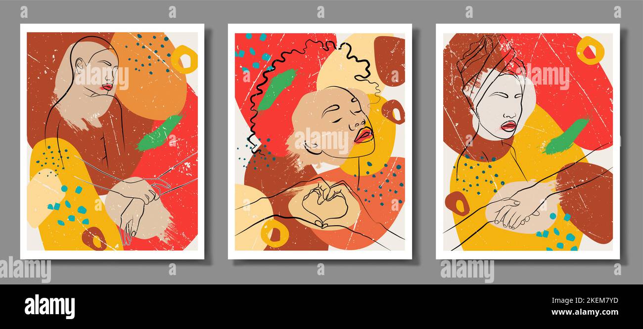 Ensemble d'abstraction avec une face et des mains. Illustration vectorielle du visage d'une femme africaine avec un turban. Dans un style abstrait minimaliste. Mode Illustration de Vecteur