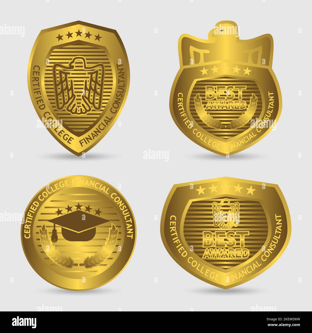 ensemble de badges de récompense de consultant, de couleur or et de style luxueux, idéal pour divers badges de récompense Illustration de Vecteur