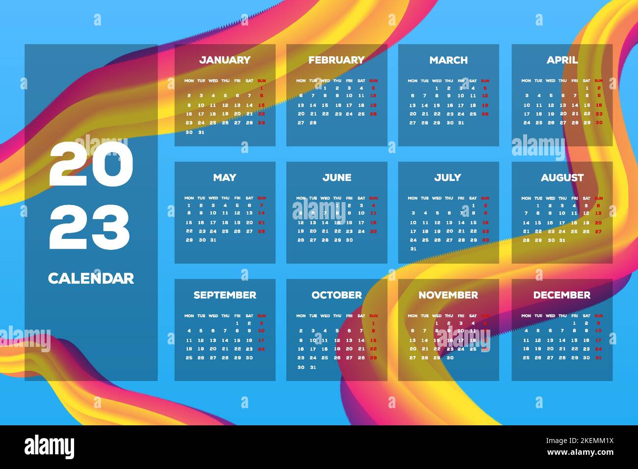modèle de calendrier de la nouvelle année 2023 style de conception abstrait Illustration de Vecteur
