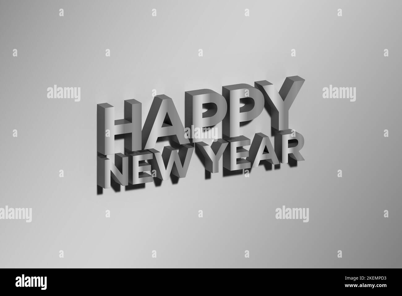 Bonne année en lettres argent. Carte de vœux des fêtes. Illustration abstraite en 3D. Design de vacances pour cartes de vœux, invitations, calendriers, etc Banque D'Images