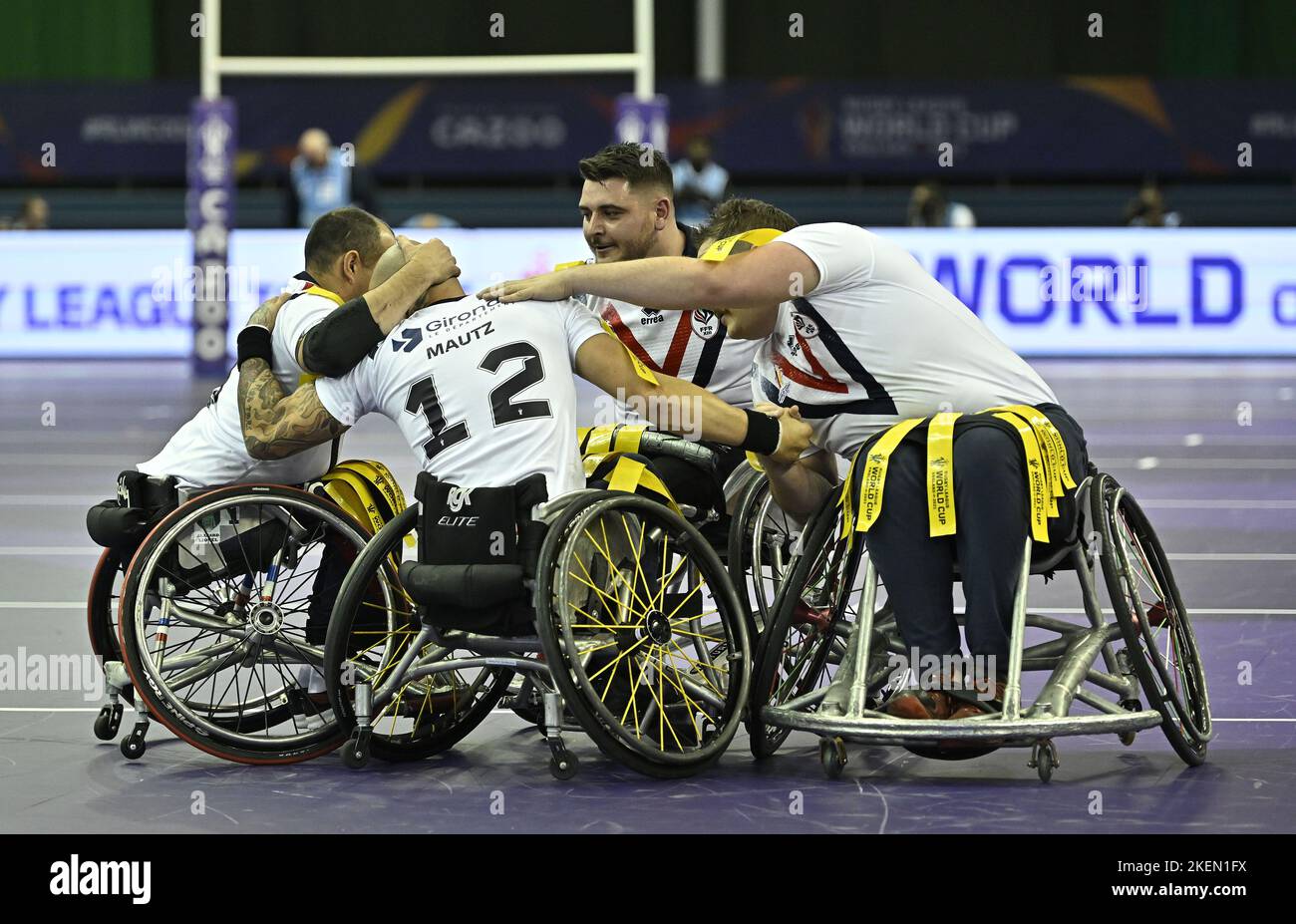 Sheffield, Royaume-Uni. 13th novembre 2022. Coupe du monde de rugby 2021. France V Australie. EIS. Sheffield. Les joueurs français fêtent à la fin du match la demi-finale de la coupe du monde de rugby en fauteuil roulant France V Australia. Credit: Sport en images/Alamy Live News Banque D'Images