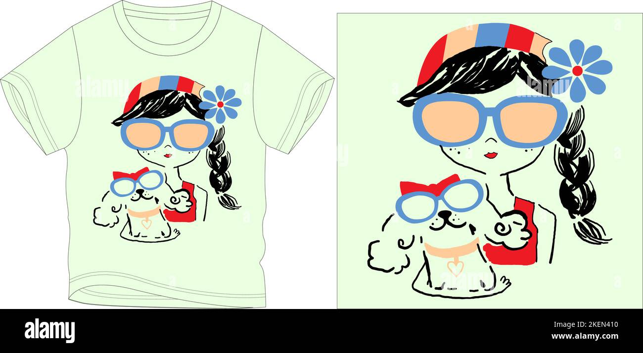 fille avec chien portant des lunettes t-shirt graphique design vectoriel illustration fichier numérique Illustration de Vecteur