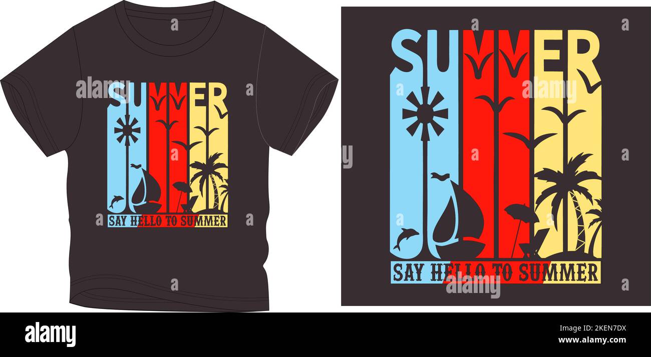 bonjour été t shirt graphisme dessin vectoriel illustration fichier numérique impression d'écran, vêtements pour enfants, mode pour enfants, vecteur, art vectoriel, tees graphiques, graphique Illustration de Vecteur