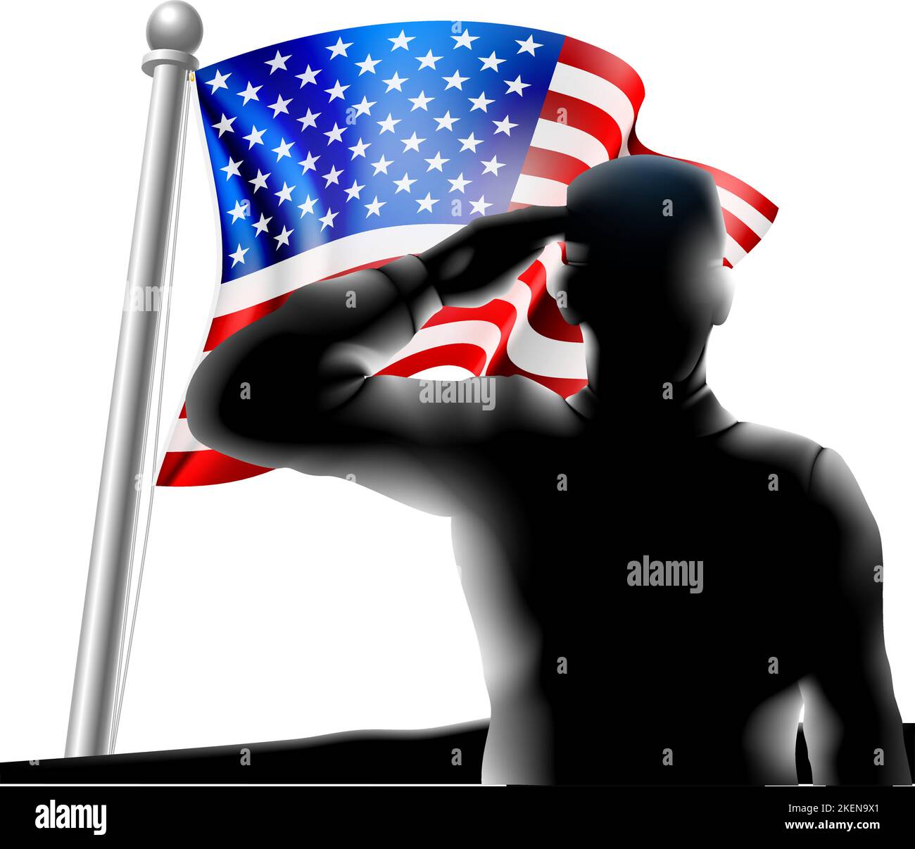 Drapeau Soldier Salute Veteran Day Silhouette Illustration de Vecteur