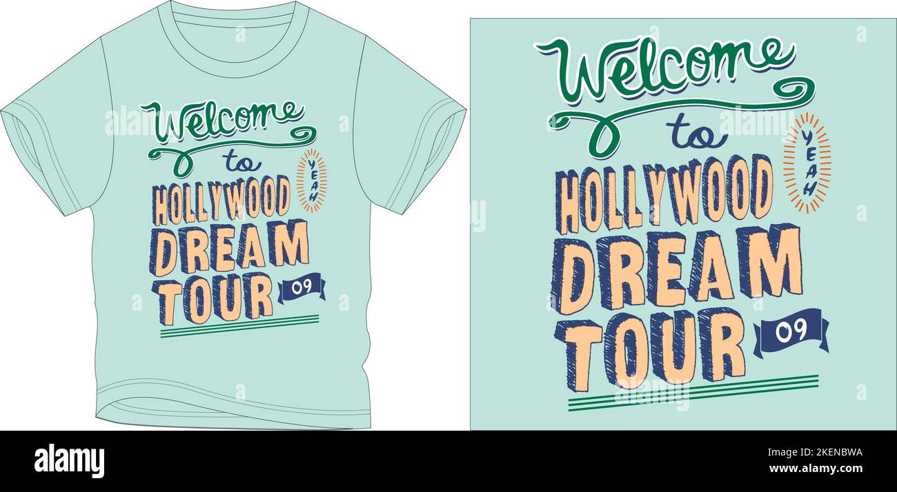 wellcome to hollywood t shirt graphisme dessin vectoriel illustration fichier numérique impression d'écran, vêtements pour enfants, mode pour enfants, vecteur, art vectoriel, graphique te Illustration de Vecteur