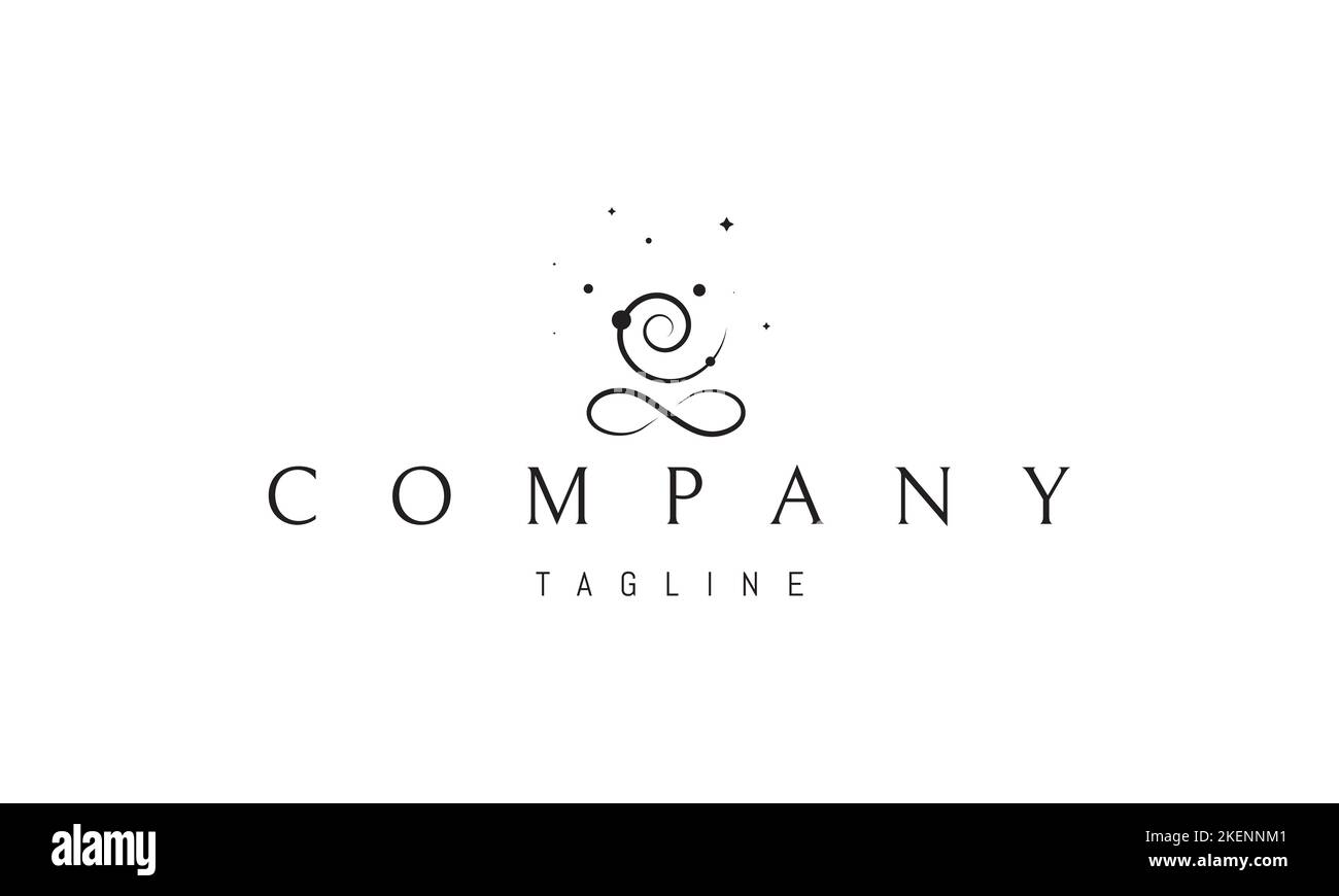 Logo vectoriel sur lequel une image abstraite du signe de l'infini et une spirale qui ensemble ressemblent à la figure d'un méditateur. Illustration de Vecteur