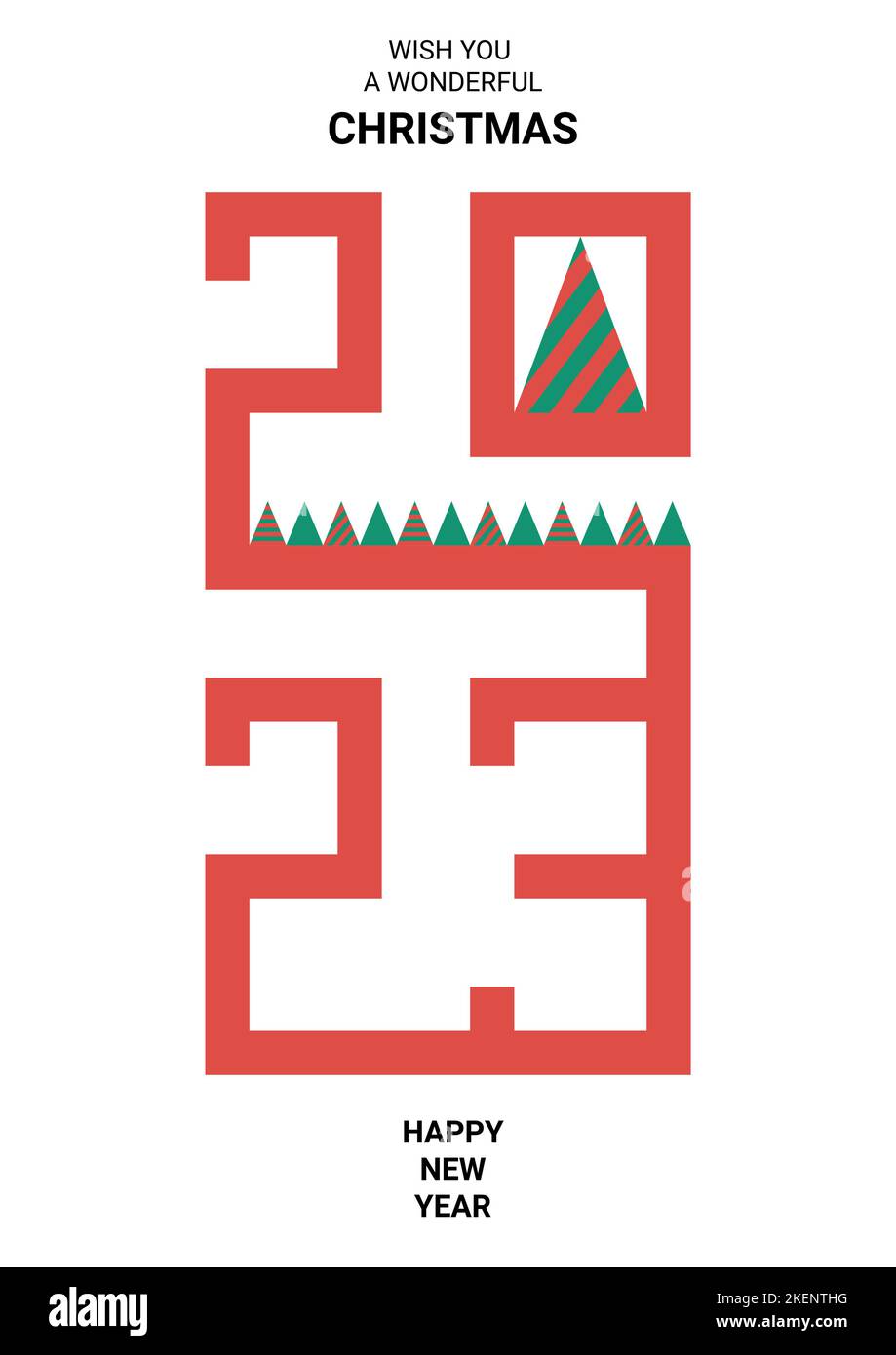 Joyeux Noël et bonne année 2023 de carte de voeux, affiche, couverture de vacances. Sapin de Noël, éléments de décoration. Illustration de Vecteur