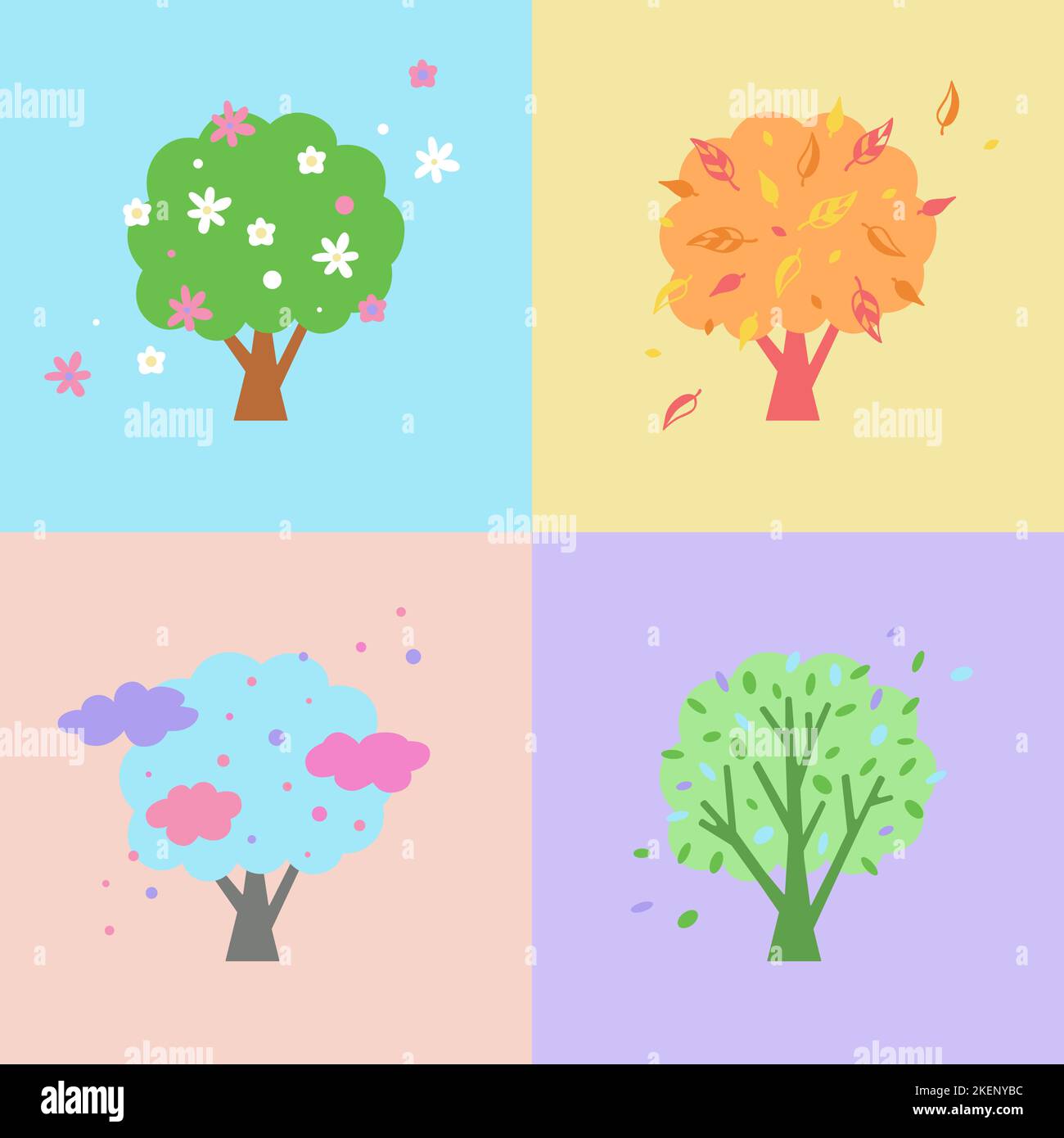 Illustration vectorielle dans des couleurs pastel. Saisons arbres à différentes périodes de l'année Illustration de Vecteur
