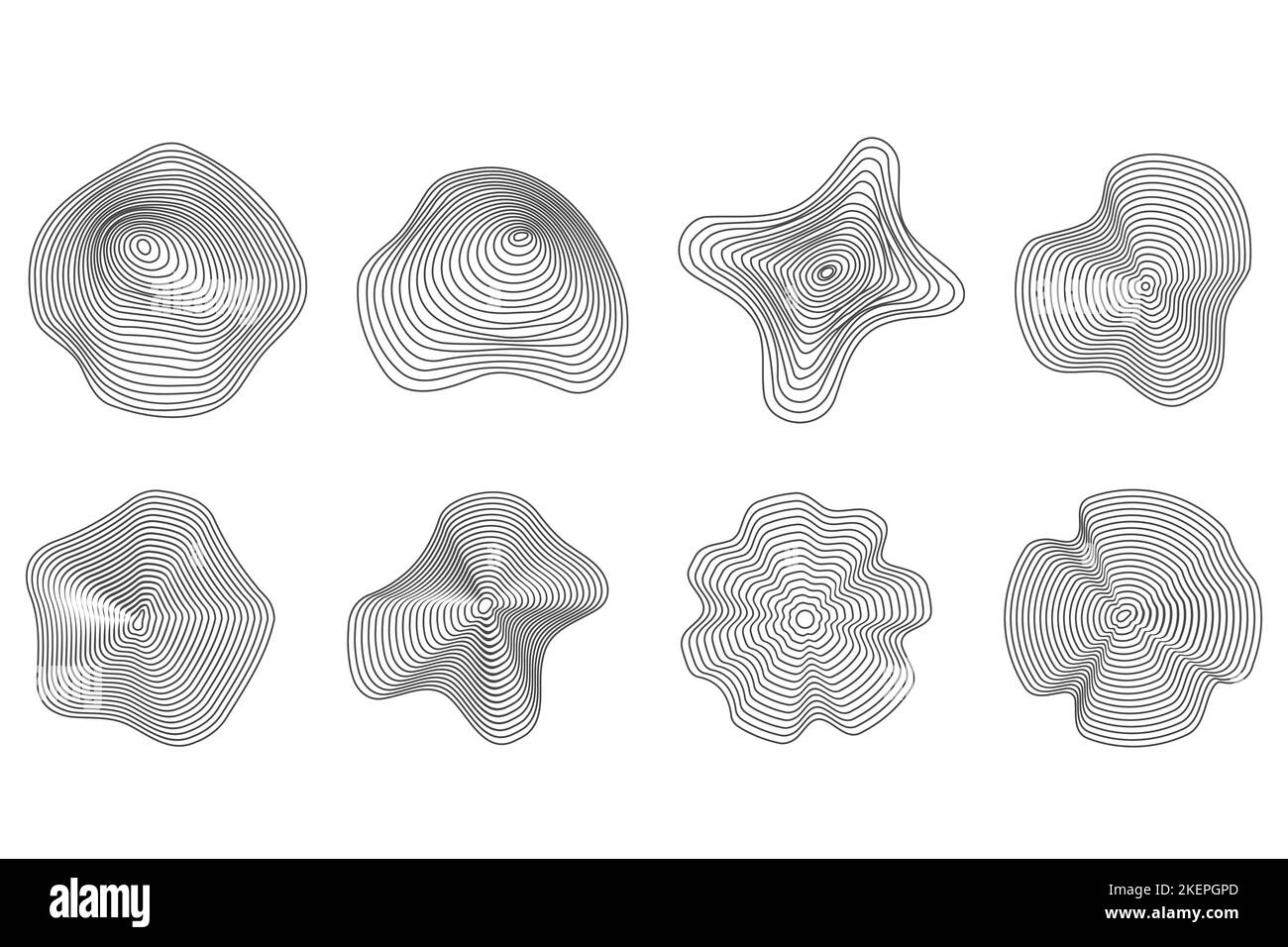 Anneaux en bois. Cercles topographiques abstraits. Formes de texture organiques. Jeu d'illustrations vectorielles. Illustration de Vecteur