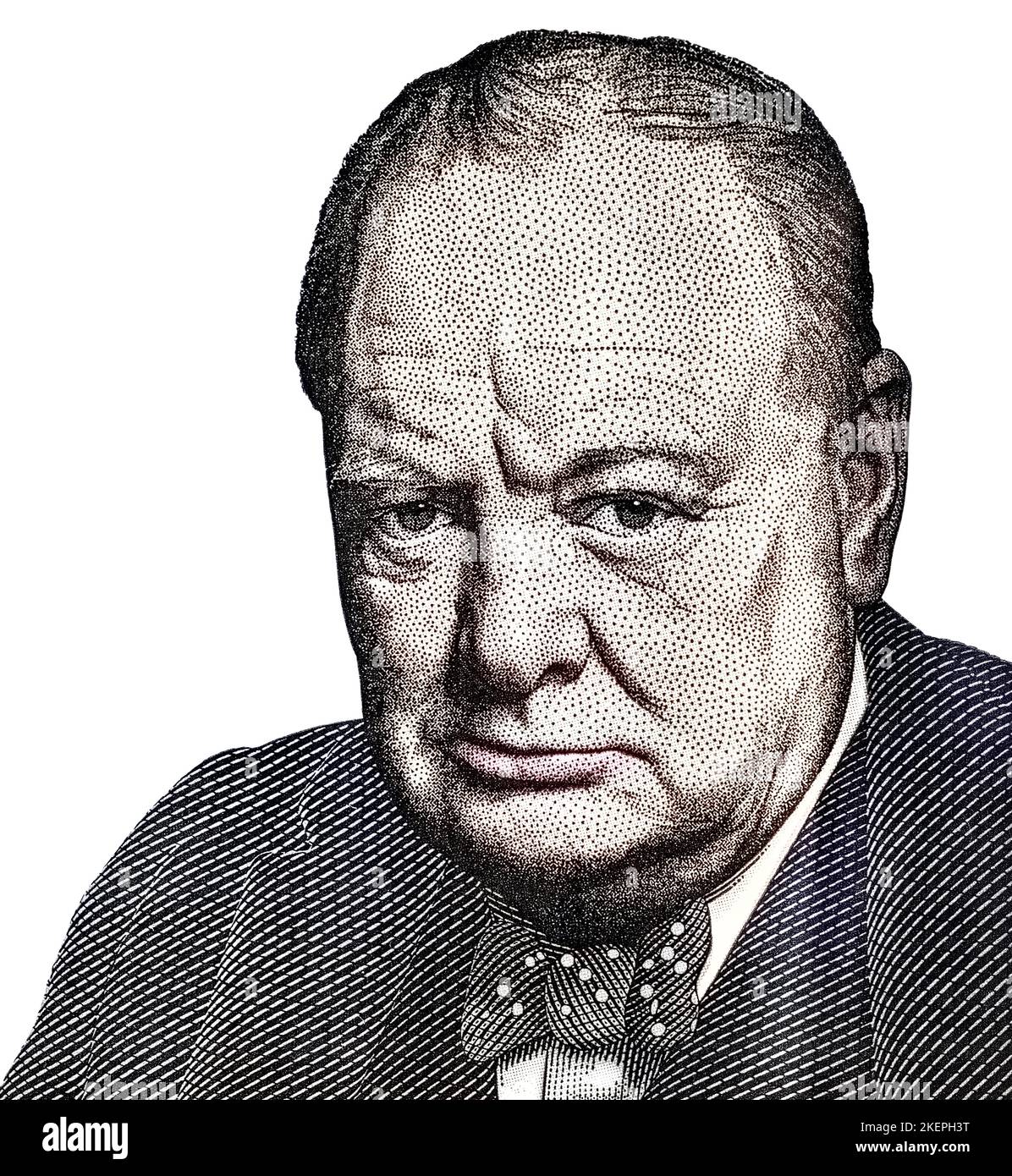 Portrait de Sir Winston Churchill du billet de banque britannique de cinq livres sterling en gros plan Banque D'Images