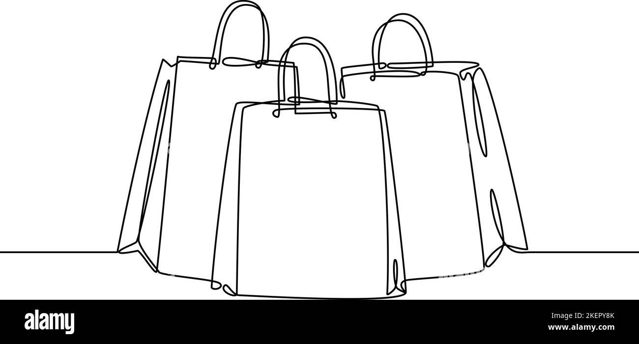 Sacs à provisions en papier dessin de ligne continue Illustration de Vecteur