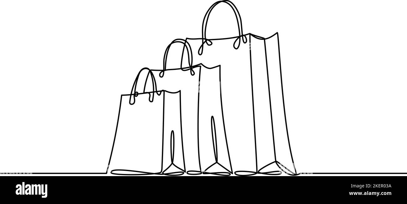 Sacs à provisions en papier dessin de ligne continue Illustration de Vecteur