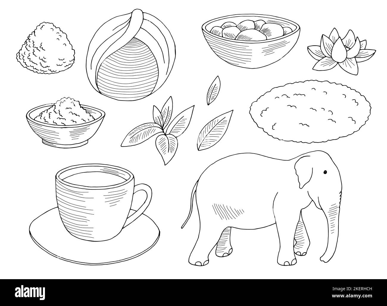 Inde Set graphique noir blanc isolé esquisse vecteur d'illustration Illustration de Vecteur