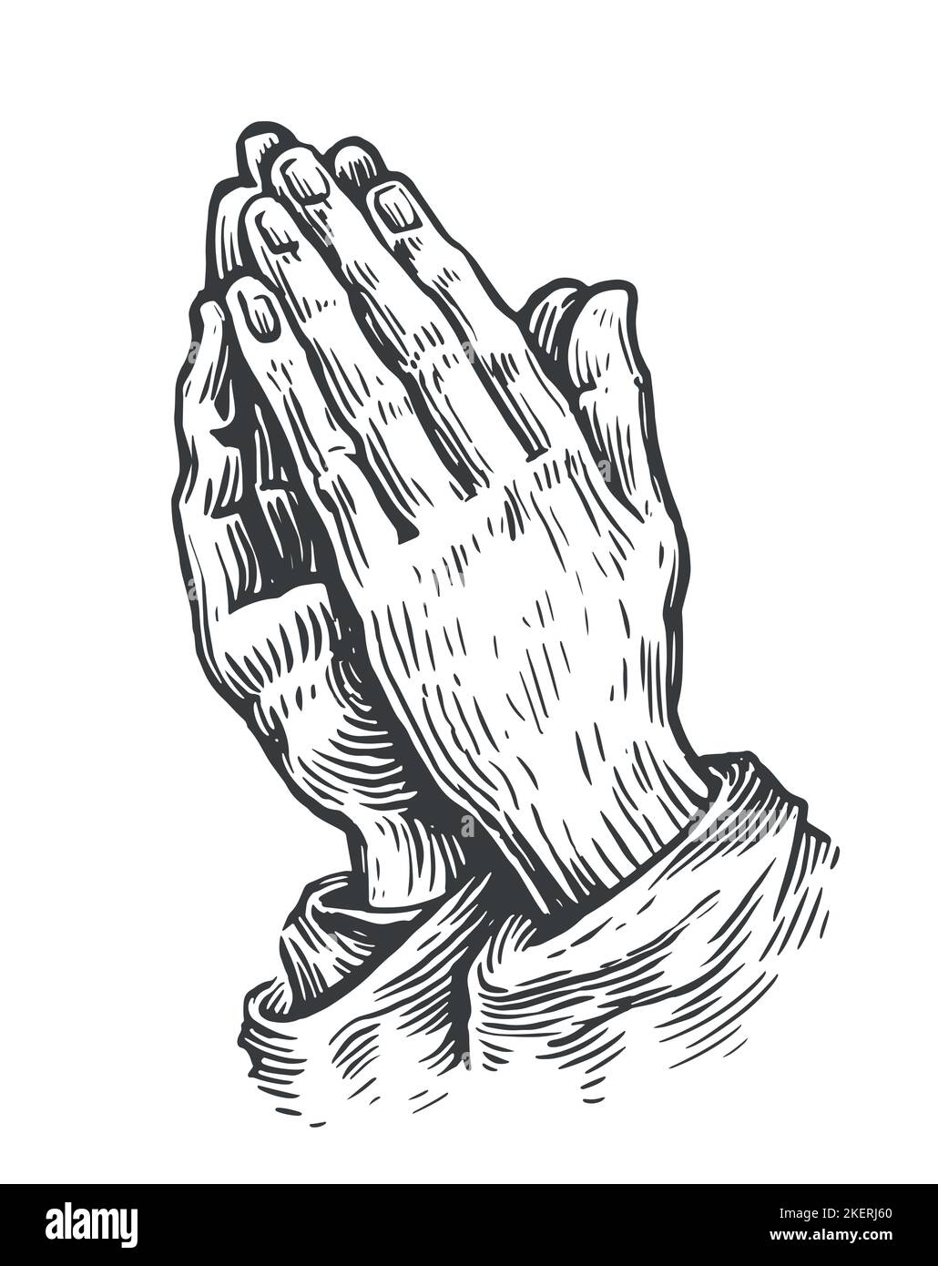 Symbole de prière. Prière à Dieu avec foi et espérance. Les mains de prière dessinées à la main dessinés dessinés à l'aide d'une illustration vectorielle vintage Illustration de Vecteur