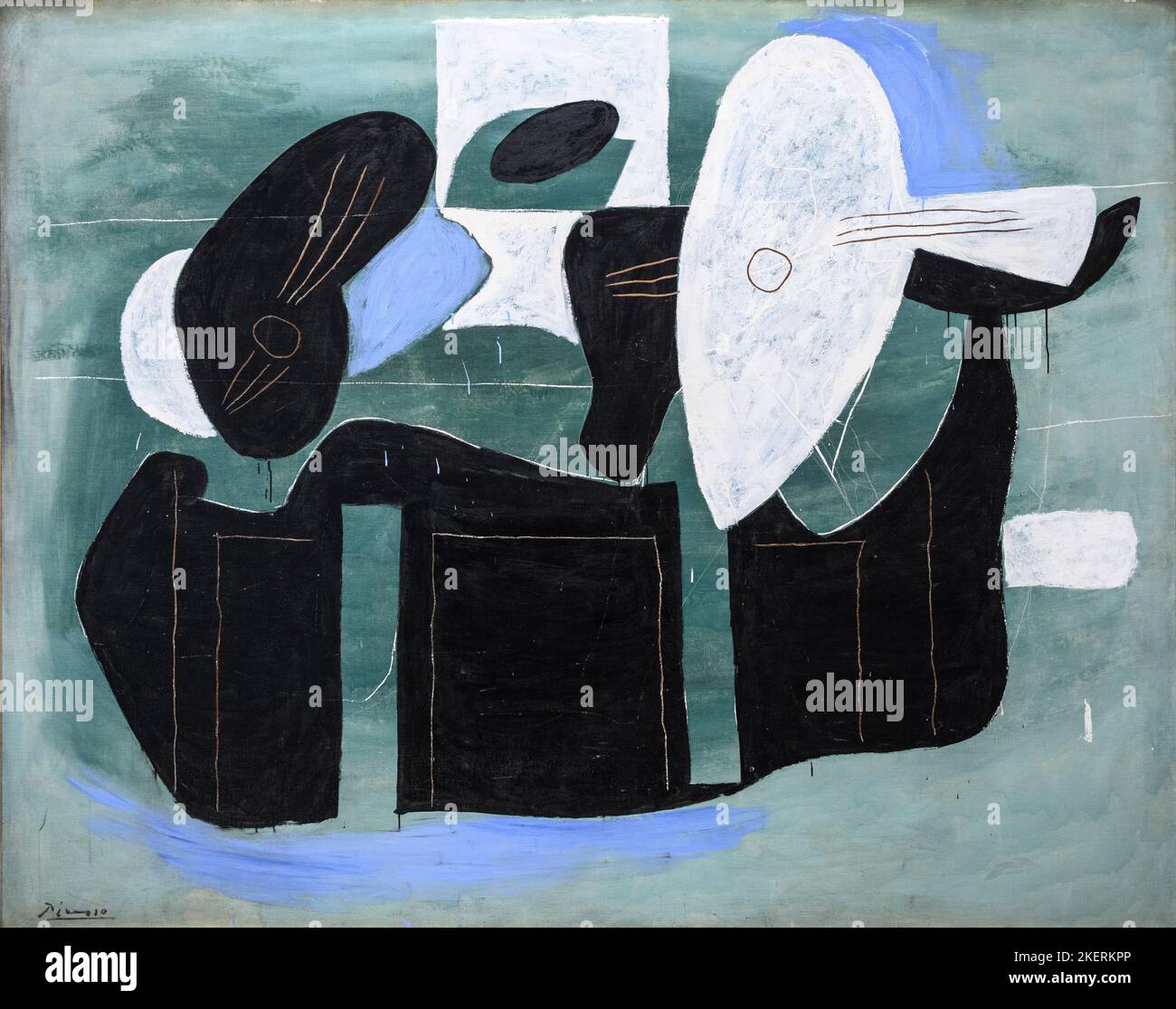Instruments de musique sur table, huile sur toile, 1924, par l'artiste espagnol Pablo Picasso 1881-1973. Banque D'Images