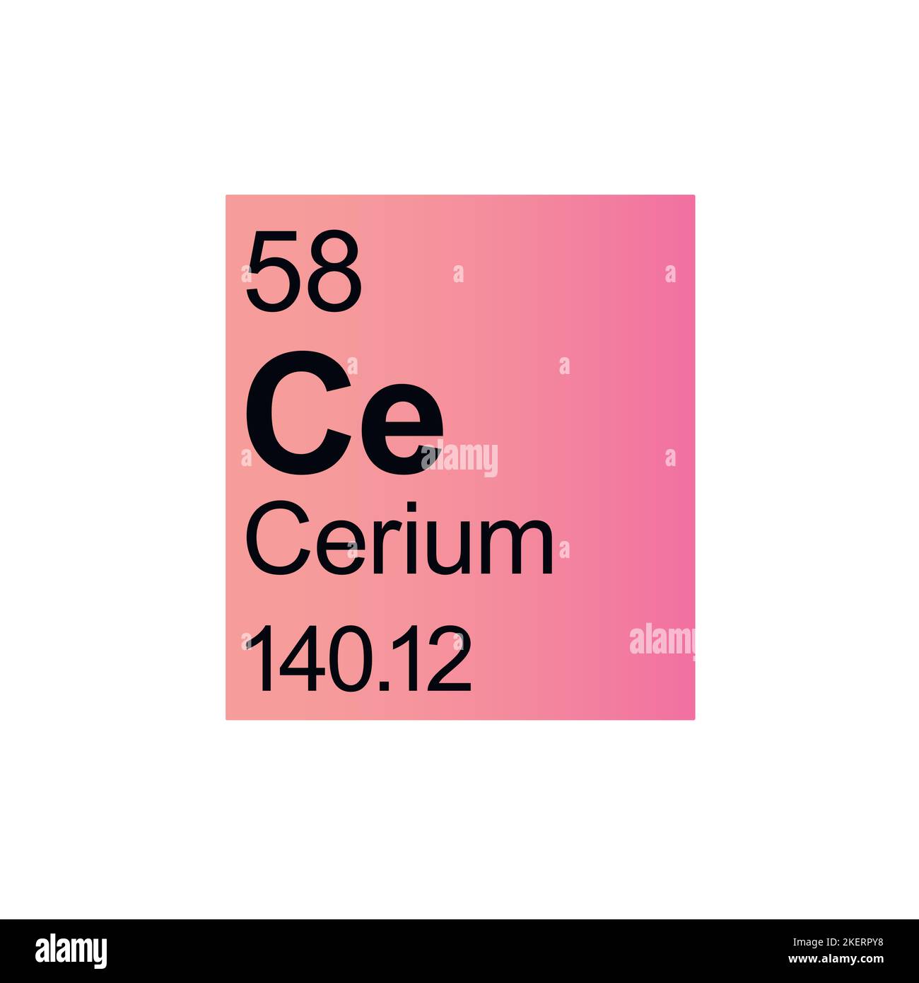 Elément chimique du cérium de Mendeleev Tableau périodique sur fond rose. Illustration vectorielle colorée - indique le numéro, le symbole, le nom et la masse atomique. Illustration de Vecteur