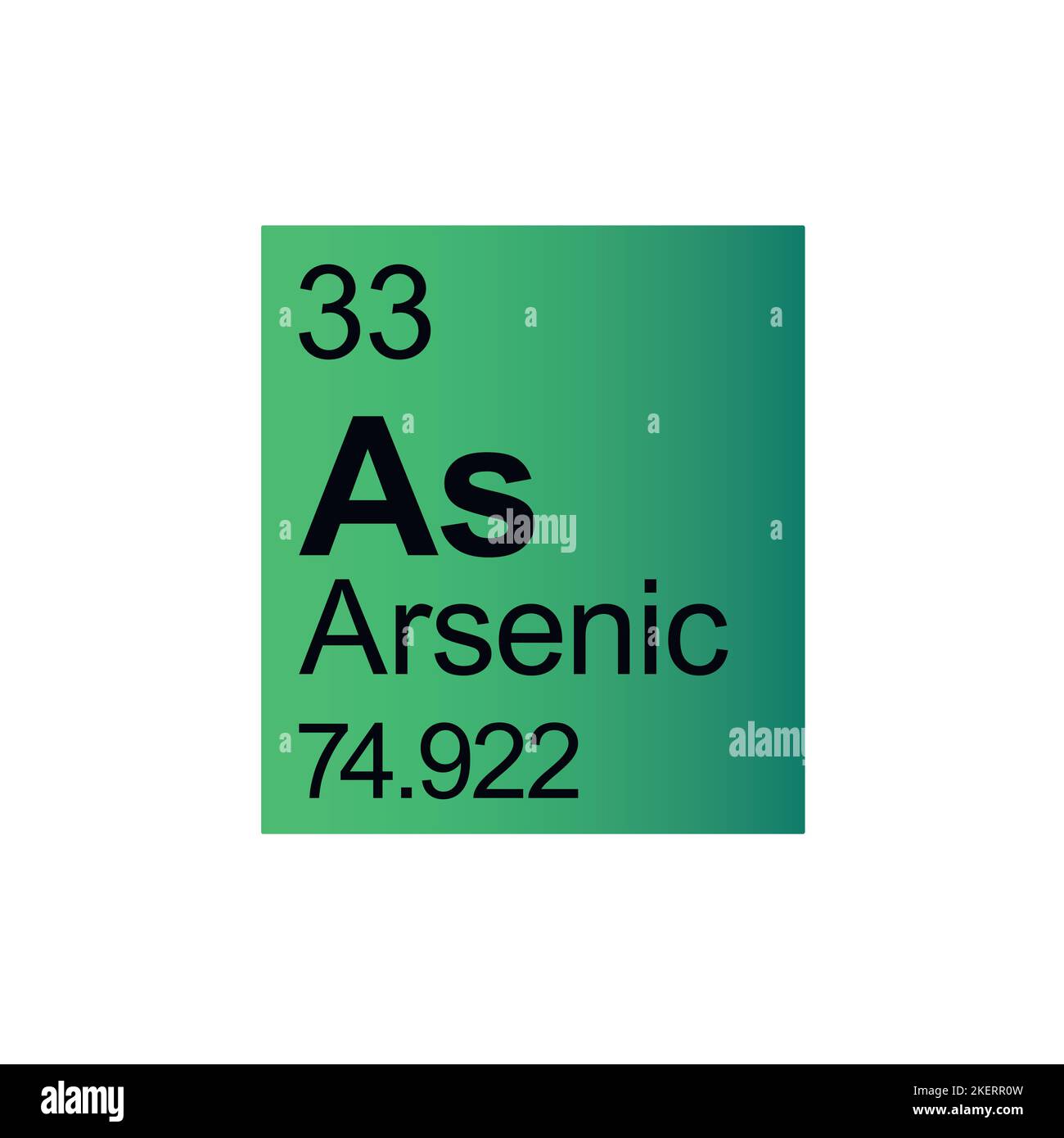 Élément chimique arsenic de Mendeleev Tableau périodique sur fond vert. Illustration vectorielle colorée - indique le numéro, le symbole, le nom et la masse atomique. Illustration de Vecteur