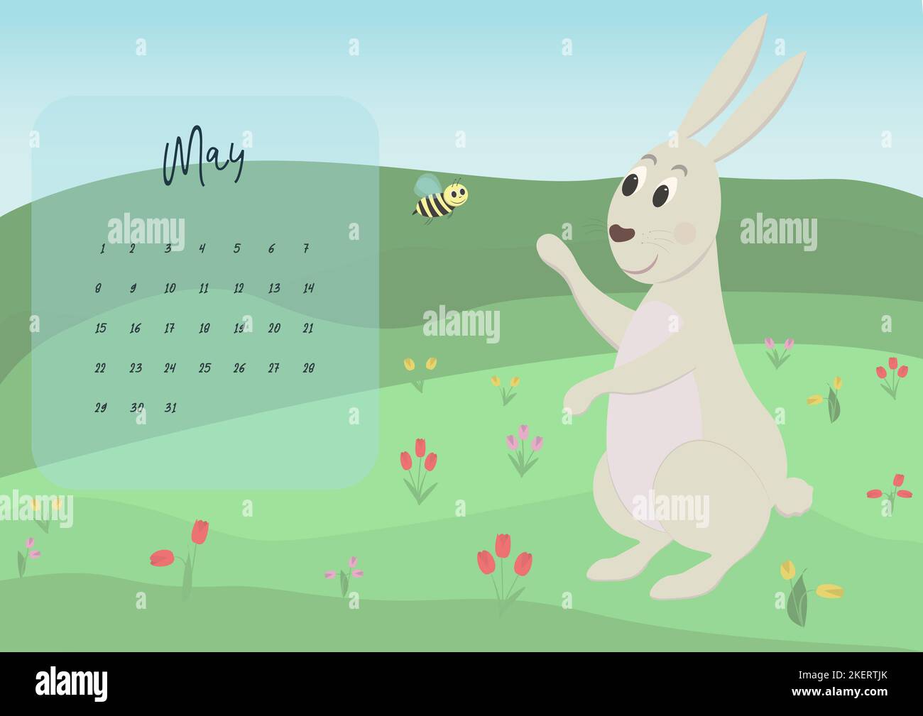 calendrier 2023 mai mignon personnage lapin lapin pâques Banque D'Images