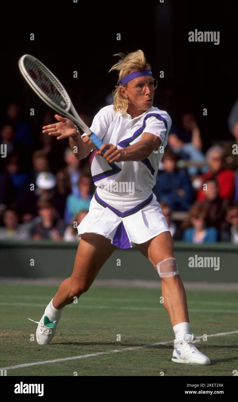 Martina Navratilova à Wimbledon tennis 1990 photo de Tony Henshaw Banque D'Images