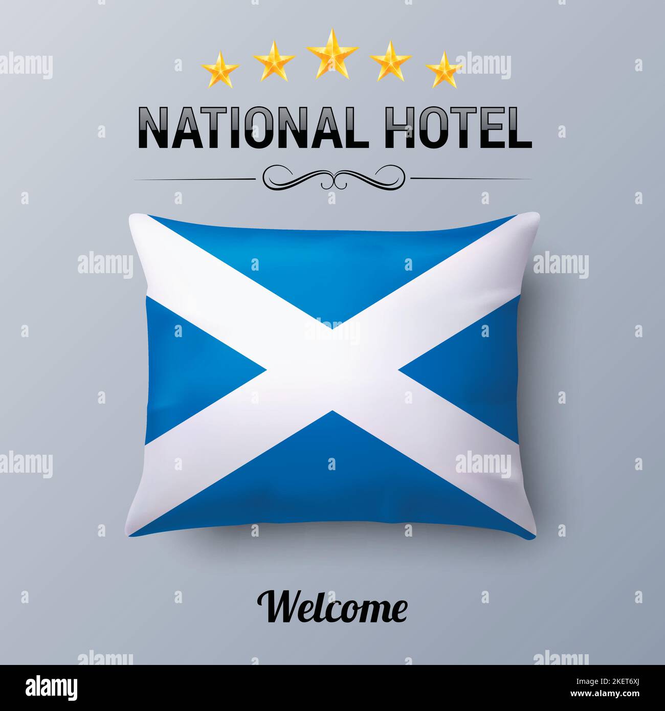 Oreiller réaliste et drapeau de l'Ecosse comme Symbol National Hotel. Couvre-oreiller drapeau avec drapeau écossais Illustration de Vecteur