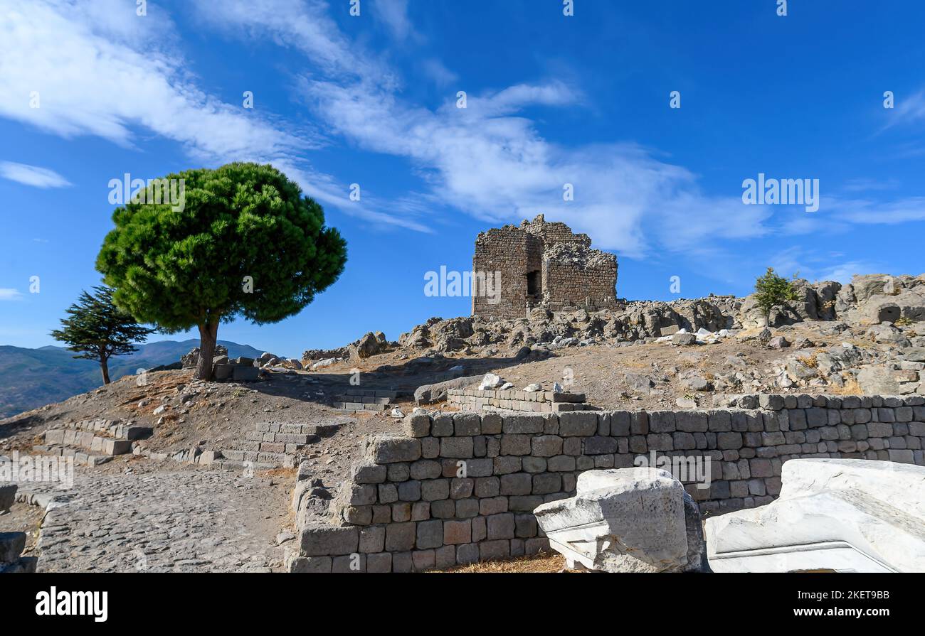 L'Acropole des ruines de la ville antique de Pergamon à Bergama, Izmir, Turquie Banque D'Images
