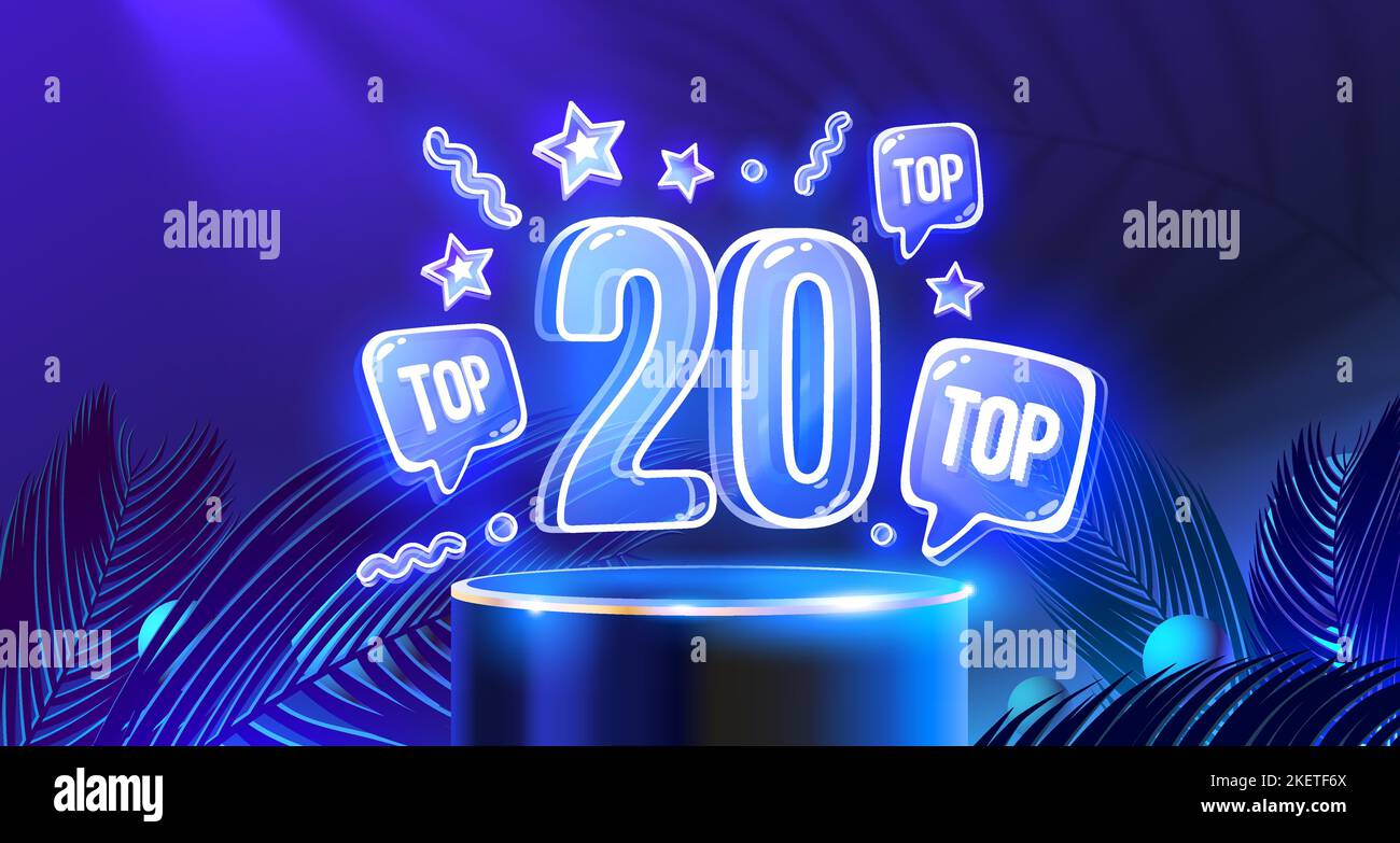 Top 20 Neon podium, récompense meilleure bannière. Illustration vectorielle Illustration de Vecteur