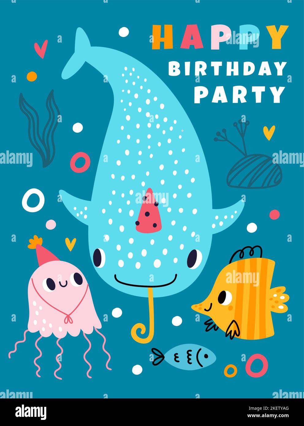 NATOSU Ensemble de Bannières « Happy Birthday » - Décoration de Fête sur le Thème de la Mer pour Enfants et Garçons - Bannière d'Anniversaire Requin et Animaux Marins