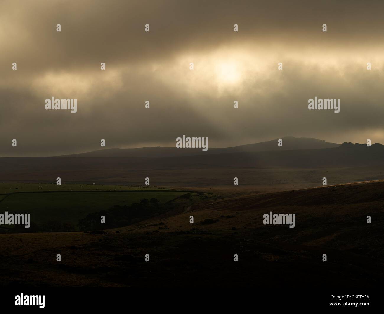 Faire sombre en novembre dans le parc national de Dartmoor, Devon, Angleterre, Royaume-Uni. Banque D'Images