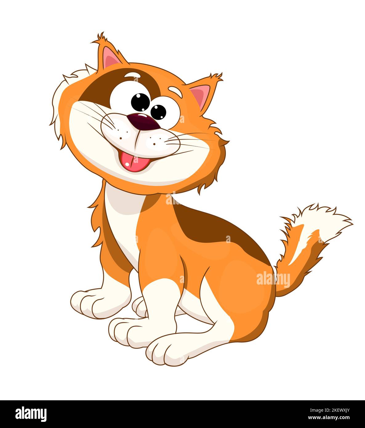 Dessin animé rouge chat sur fond blanc. Chaton joyeux et souriant. Illustration de Vecteur