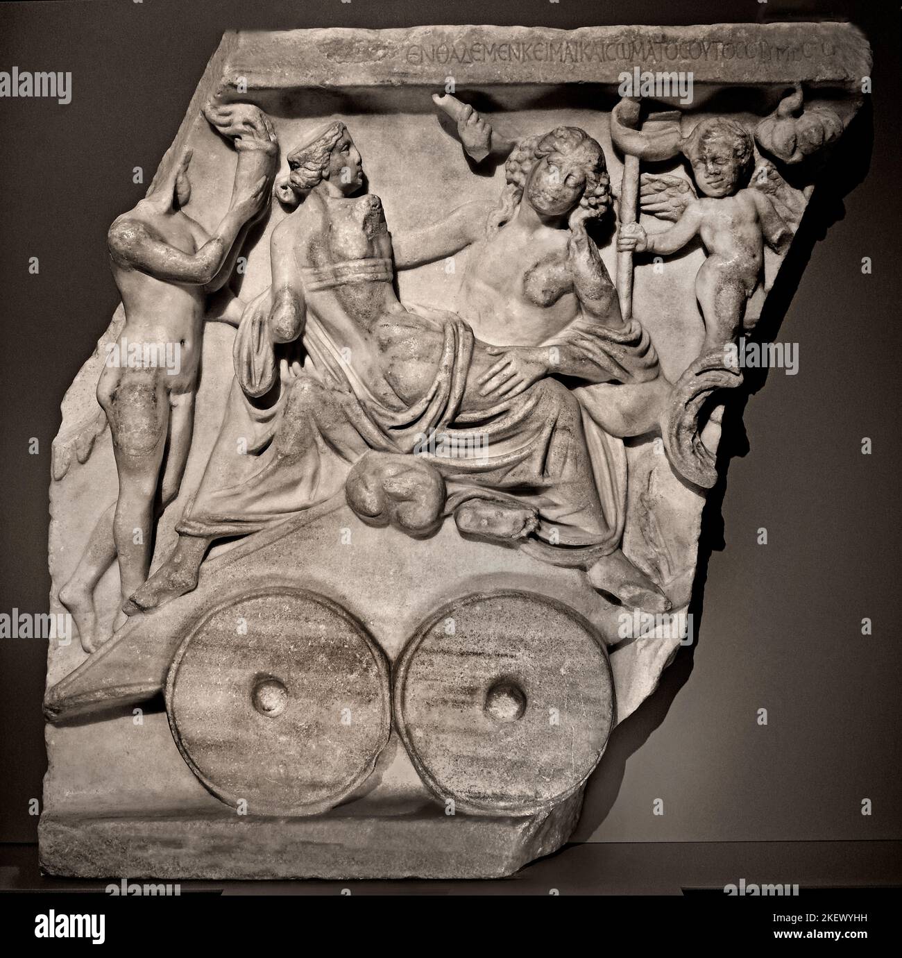 Fragment d'un sarcophage Bacchus et mariage d'Ariadne Cortege Roman du deuxième siècle après J.-C. Italie, italien, Banque D'Images