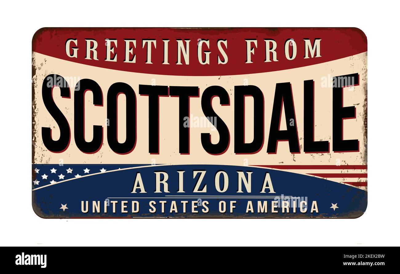 Salutations de Scottsdale panneau en métal rouillé vintage sur un fond blanc, illustration vectorielle Illustration de Vecteur