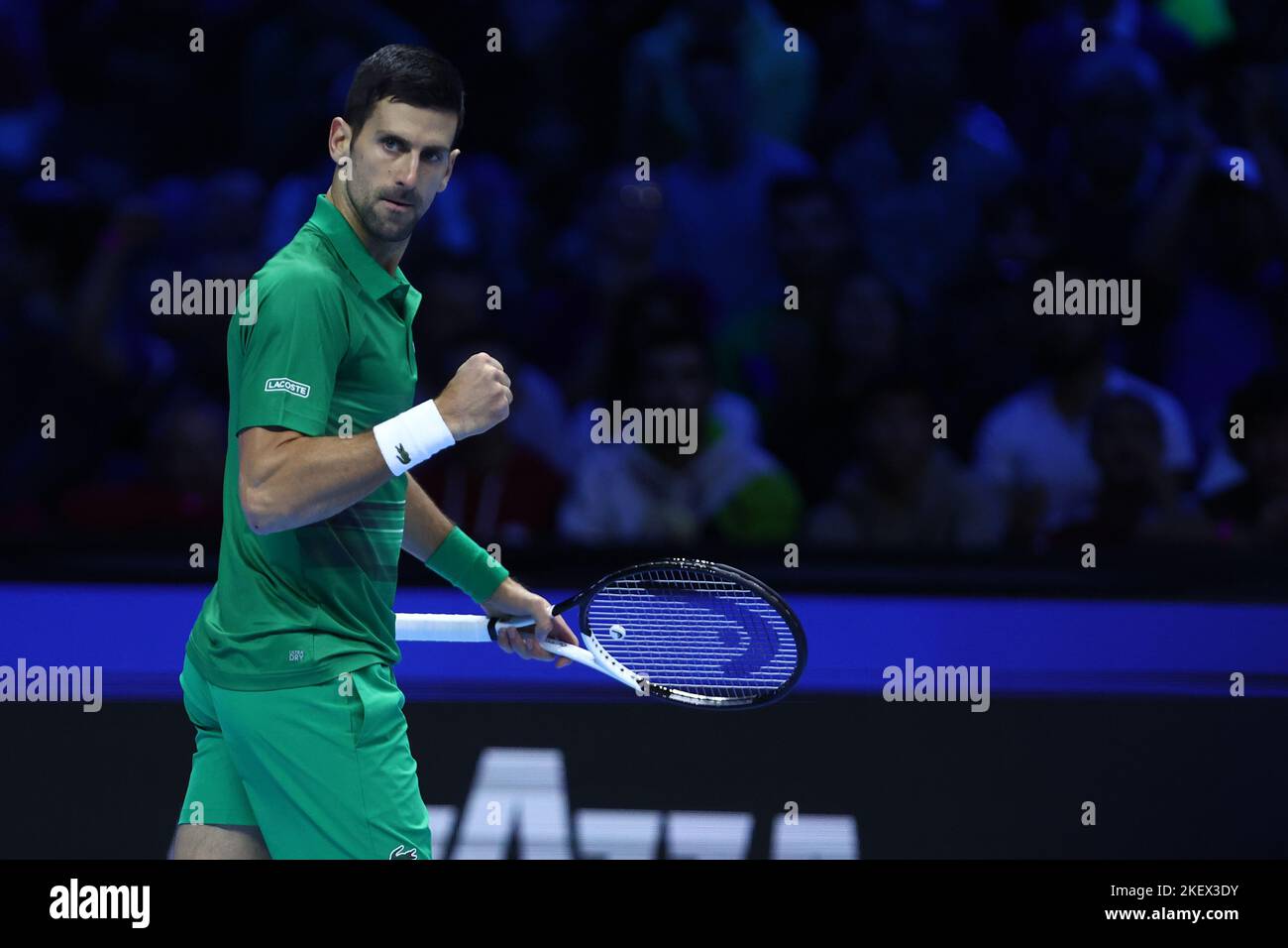 Turin, Italie, 14/11/2022, Novak Djokovic de Serbie célèbre lors du match des célibataires du groupe rouge-rouge-rouge-rond entre Novak Djokovic de Serbie et Stefanos Tsitsipas de Grèce le deuxième jour des finales du Tour mondial de Nitto ATP à Pala Alpitour sur 14 novembre 2022 à Turin, Italie Banque D'Images Turin, Italie, 14/11/2022, Novak Djokovic de Serbie célèbre lors du match des célibataires du groupe rouge-rouge-rouge-rond entre Novak Djokovic de Serbie et Stefanos Tsitsipas de Grèce le deuxième jour des finales du Tour mondial de Nitto ATP à Pala Alpitour sur 14 novembre 2022 à Turin, Italie Banque D'Images