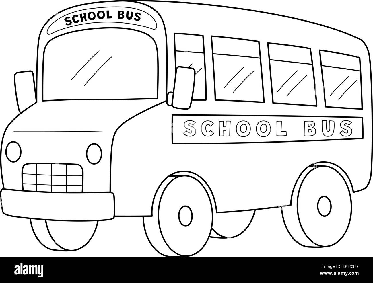 100th Journée de l'école bus isolé coloriage page Illustration de Vecteur