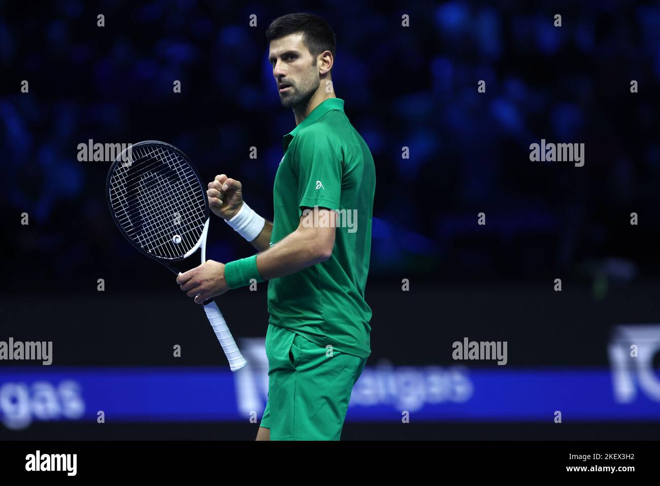 Turin, Italie, 14/11/2022, Novak Djokovic de Serbie célèbre lors du match des célibataires du groupe rouge-rouge-rouge-rond entre Novak Djokovic de Serbie et Stefanos Tsitsipas de Grèce le deuxième jour des finales du Tour mondial de Nitto ATP à Pala Alpitour sur 14 novembre 2022 à Turin, Italie Banque D'Images Turin, Italie, 14/11/2022, Novak Djokovic de Serbie célèbre lors du match des célibataires du groupe rouge-rouge-rouge-rond entre Novak Djokovic de Serbie et Stefanos Tsitsipas de Grèce le deuxième jour des finales du Tour mondial de Nitto ATP à Pala Alpitour sur 14 novembre 2022 à Turin, Italie Banque D'Images