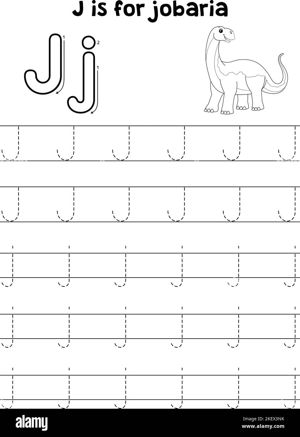 Jobaria Dinosaur Tracing lettre ABC coloriage J Illustration de Vecteur