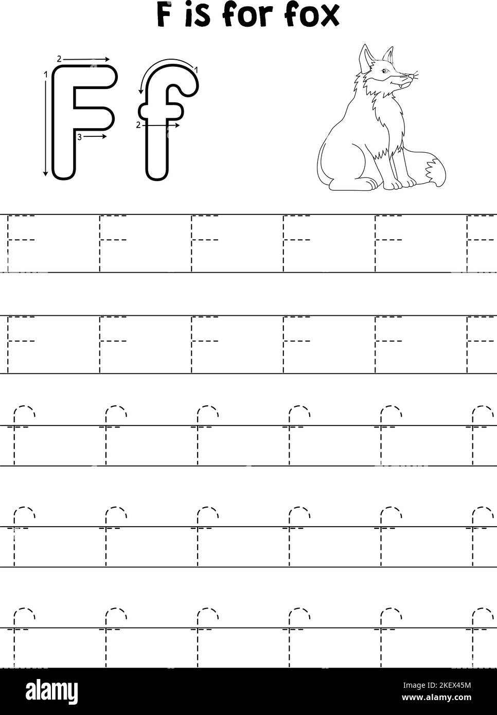 Assise Fox Animal Tracing lettre ABC coloriage F Illustration de Vecteur