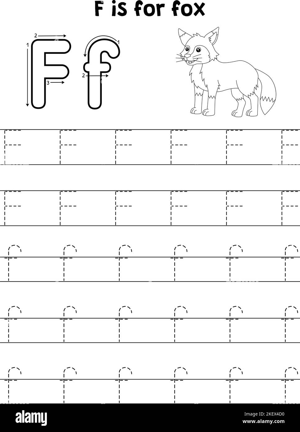 Fox Animal Tracing lettre ABC coloriage page F Illustration de Vecteur
