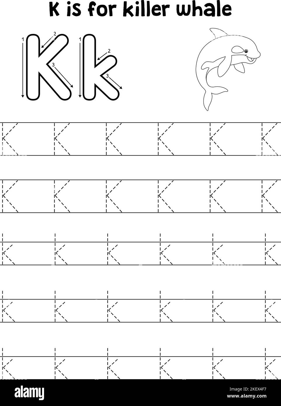 Épaulard animal Tracing lettre ABC coloriage K Illustration de Vecteur