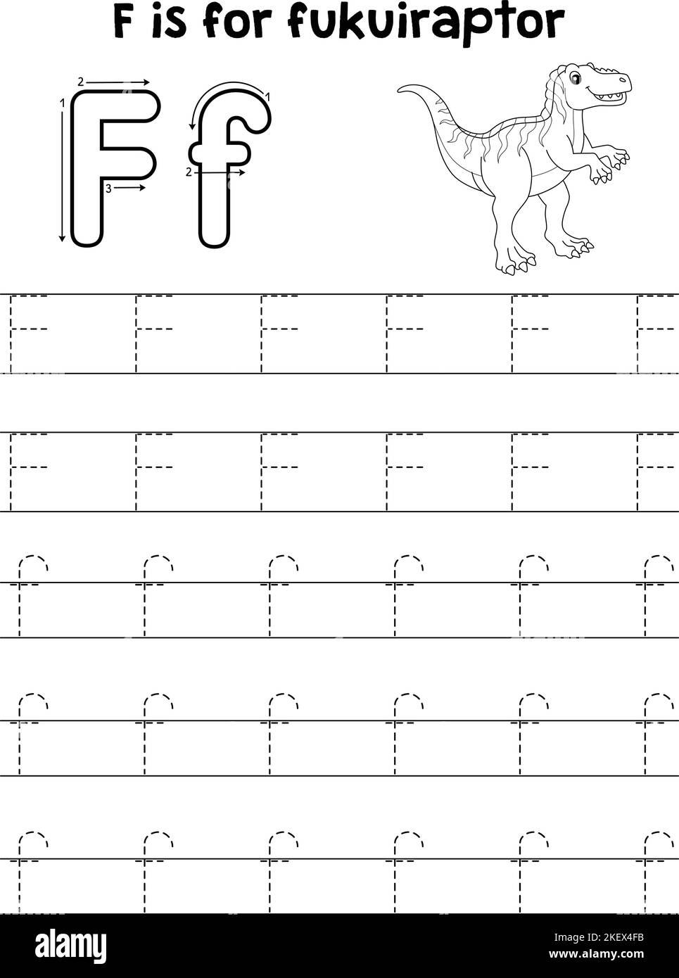 Fukuiraptor Dinosaur Tracing lettre ABC coloriage F Illustration de Vecteur