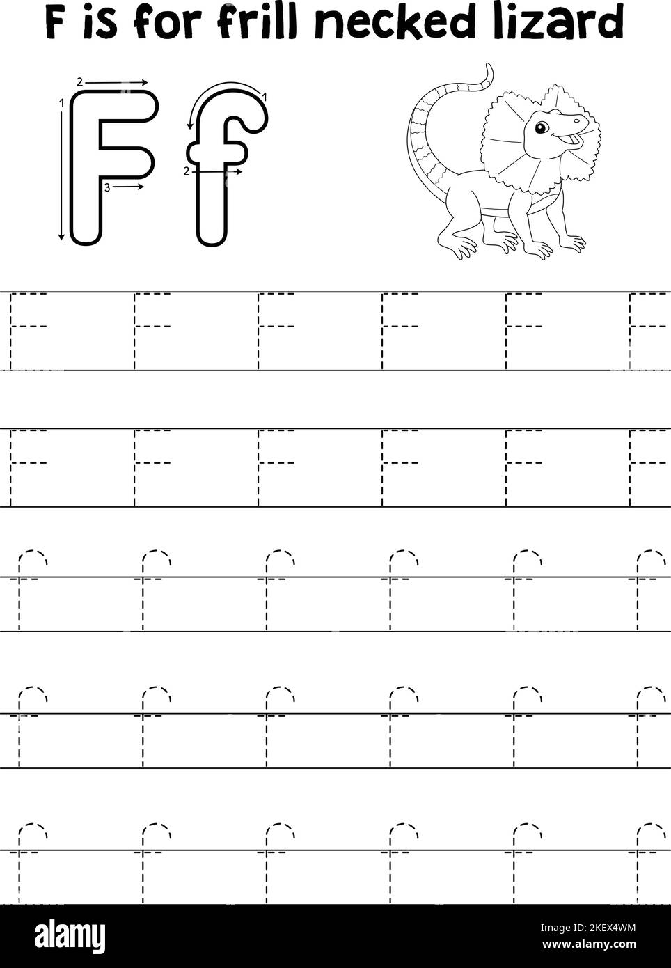Traçage de Lizard à col fritté lettre ABC coloriage F Illustration de Vecteur