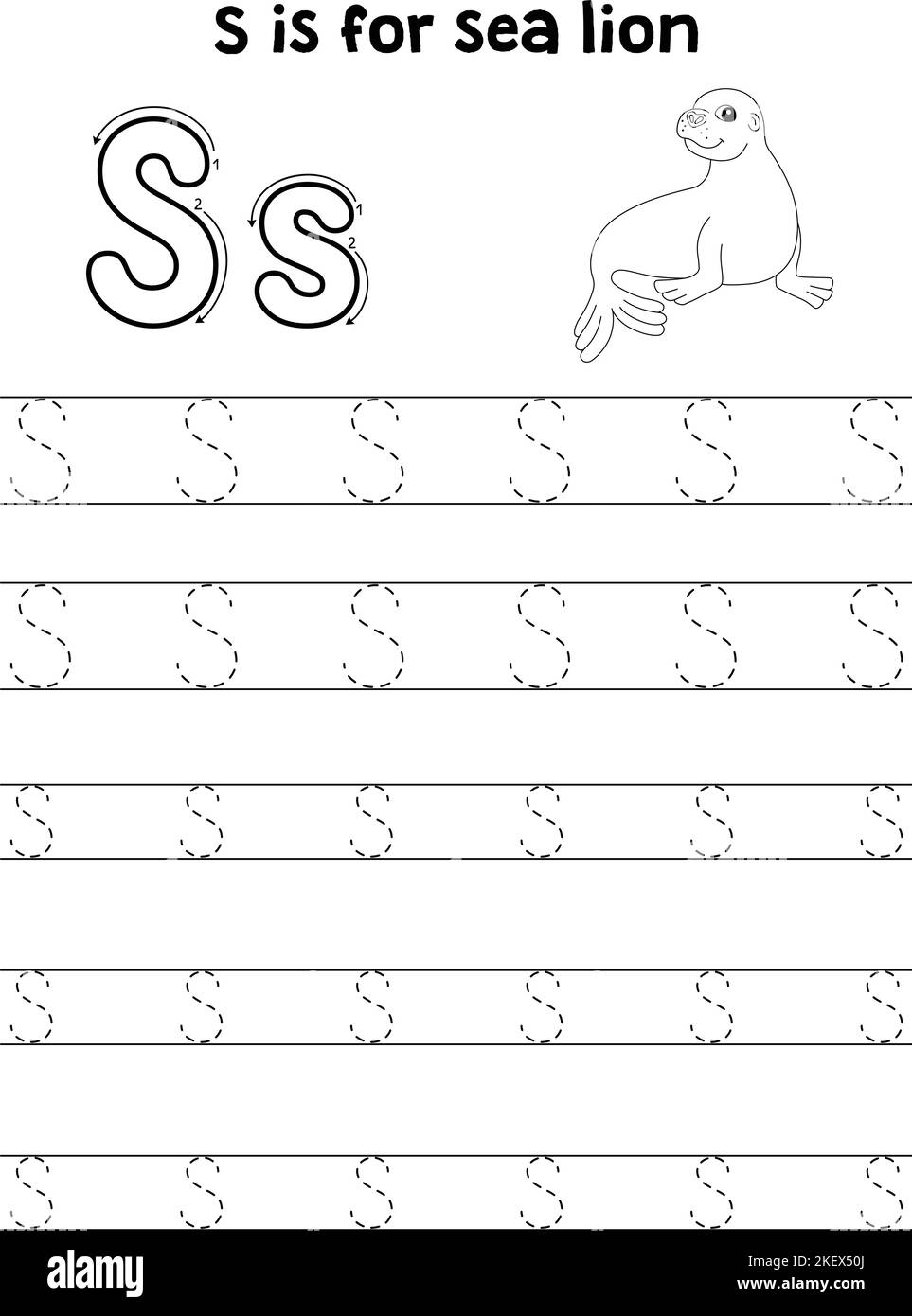 Lion de mer animal Tracing lettre ABC coloriage page S Illustration de Vecteur