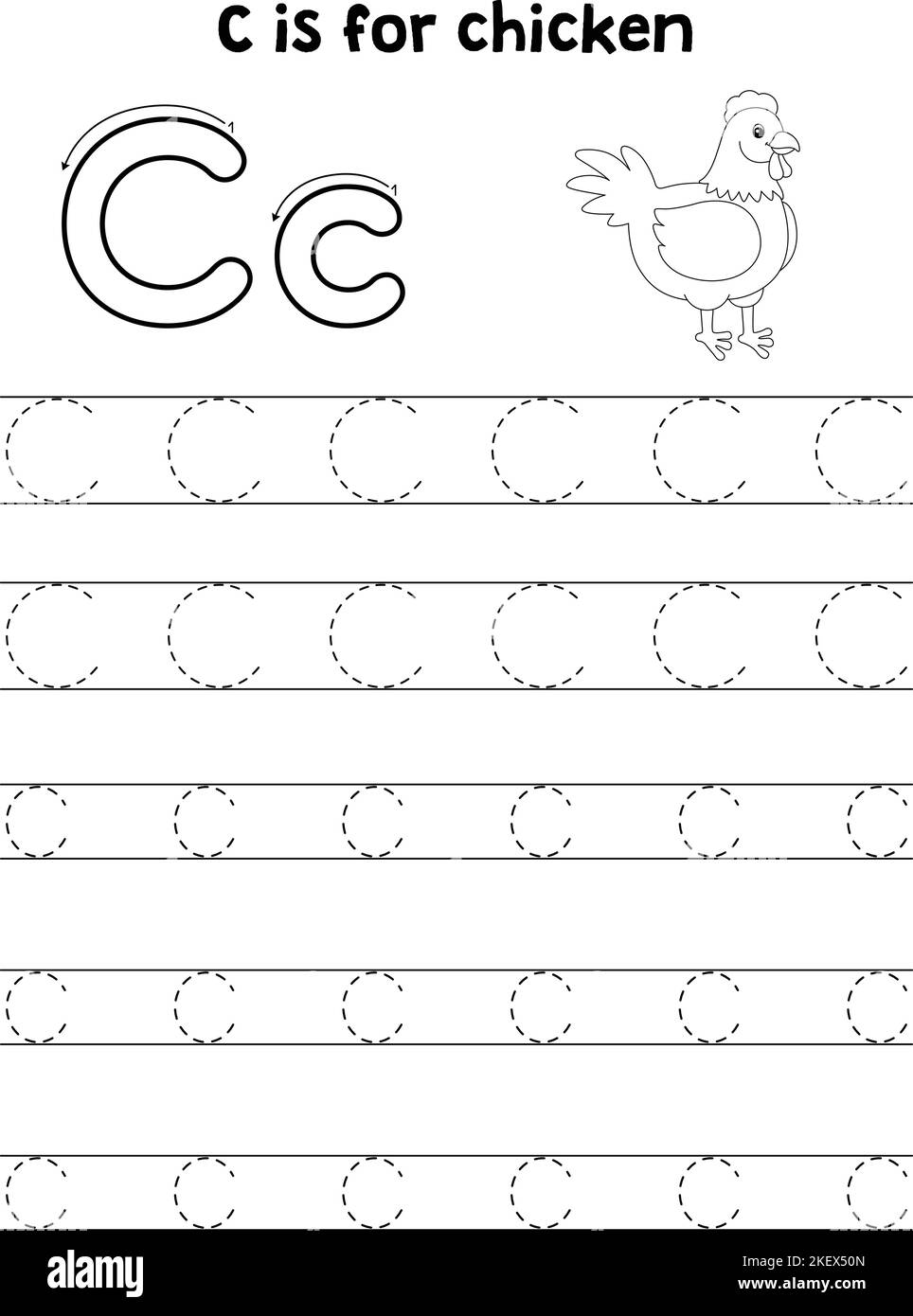 Poulet animal Tracing lettre ABC coloriage page C Illustration de Vecteur