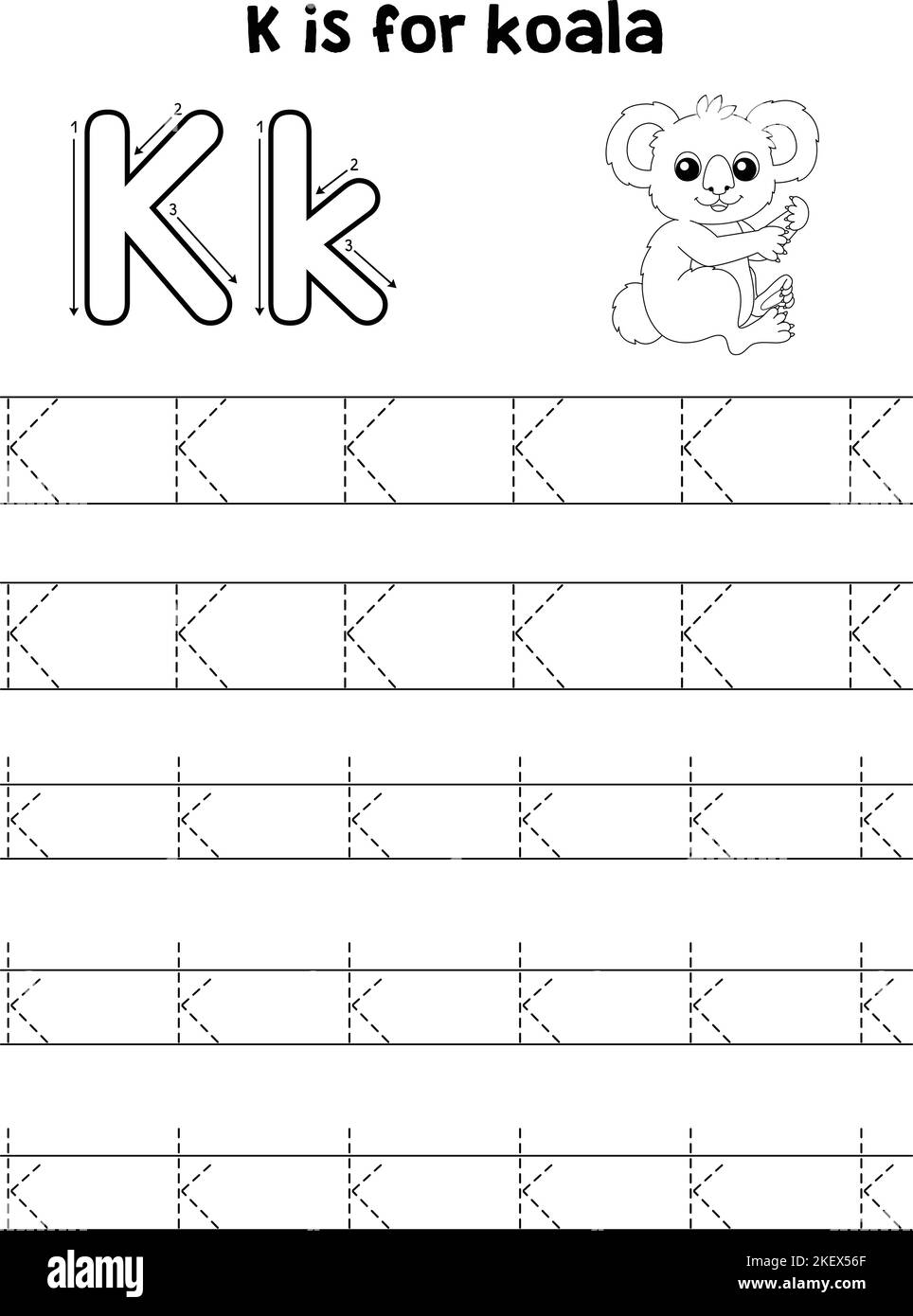 Koala animal Tracing lettre ABC coloriage page K Illustration de Vecteur