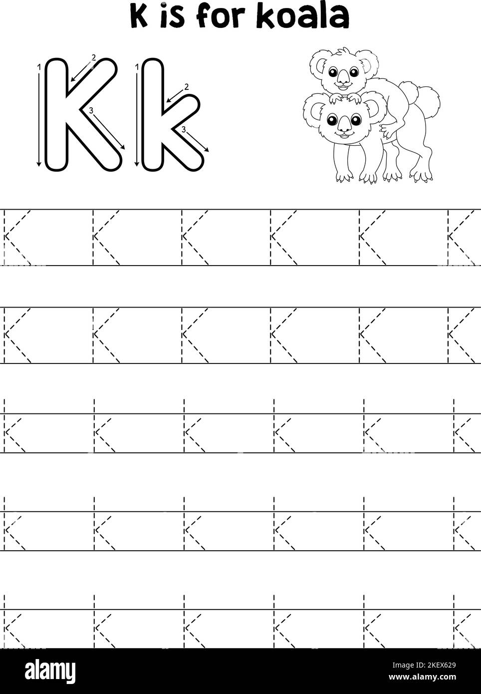 Koala avec un enfant Tracing lettre ABC coloriage K Illustration de Vecteur